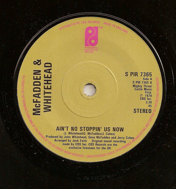 McFadden & Whitehead : Ain't No Stoppin' Us Now (7", Single)