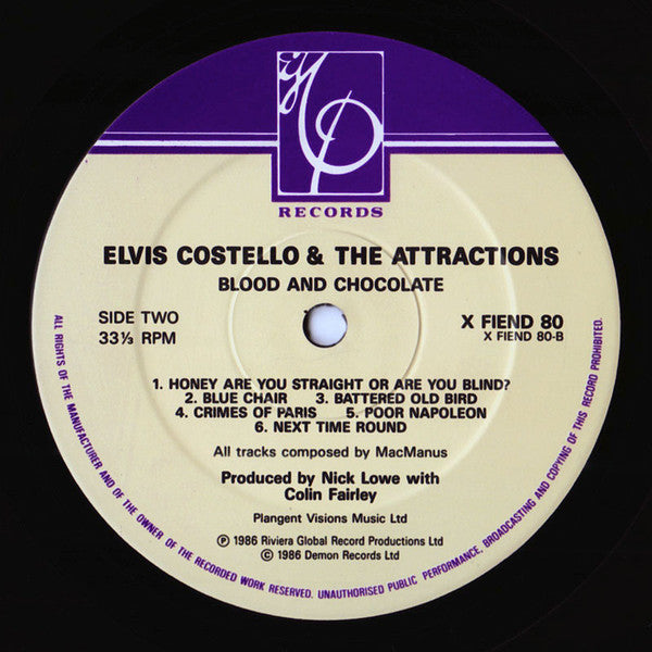 Elvis Costello & The Attractions : Blood & Chocolate (LP, Album, Dam)