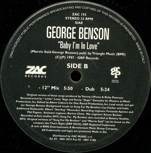 George Benson : Song For My Brother / Baby I'm In Love (The Masters At Work Remixes) (12")