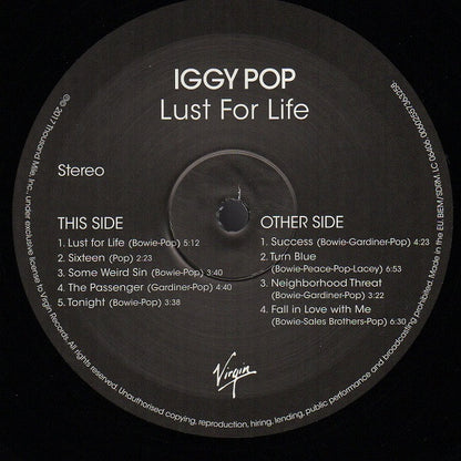 Iggy Pop : Lust For Life (LP, Album, RE, RM, 180)