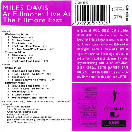 Miles Davis : Miles Davis At Fillmore: Live At The Fillmore East (2xCD, Album, RE, RM, Dig)