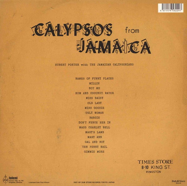 Hubert Porter with The Jamaican Calypsonians : Calypsos From Jamaica (LP, Comp)