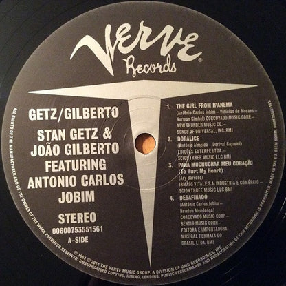 Stan Getz, Joao Gilberto* Featuring Antonio Carlos Jobim : Getz / Gilberto (LP, Album, RE, RM)