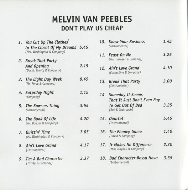 Melvin Van Peebles : Don't Play Us Cheap (CD, Album, RE, RM)