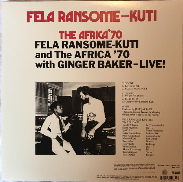Fela Kuti, Ginger Baker, Africa 70 : Live! (LP, Album, RE)