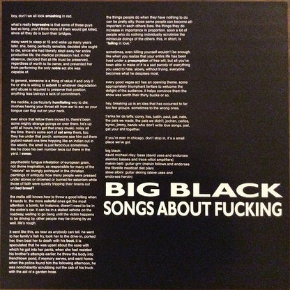 Big Black : Songs About Fucking (LP, Album, RE, RM)