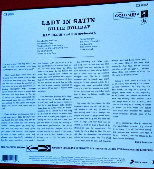 Billie Holiday With Ray Ellis And His Orchestra : Lady In Satin (LP, Album, RE, 180)