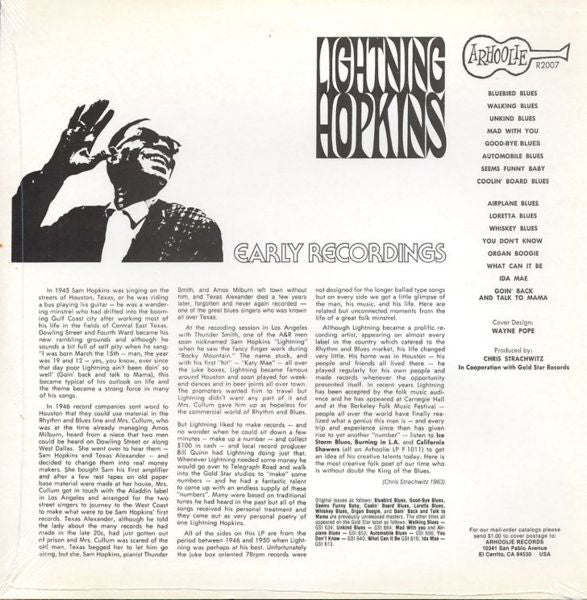 Lightning Hopkins* : Early Recordings (LP, Album, Comp, RE)