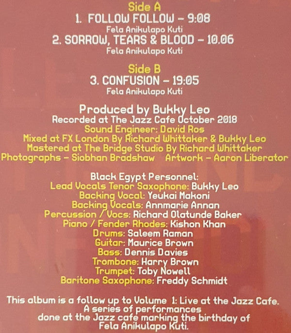 Bukky Leo & Black Egypt : Tribute to Fela Kuti Live At The Jazz Cafe Volume 2 (LP, Album, Ltd)