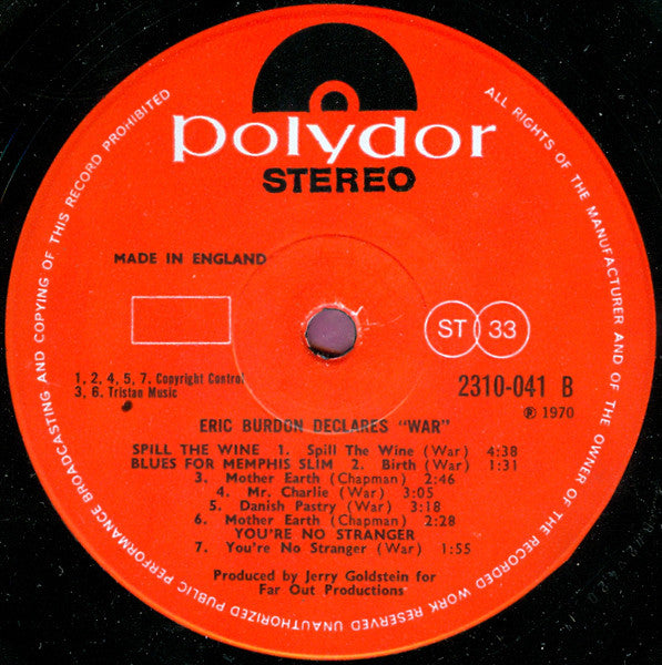 Eric Burdon & War : Eric Burdon Declares "War" (LP, Album)