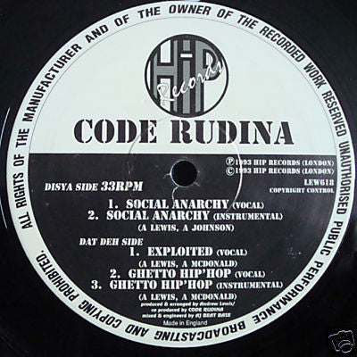 Code Rudina : Social Anarchy / Exploited / Ghetto Hip Hop (12")