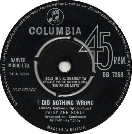 Patsy Ann Noble : I Did Nothing Wrong / Better Late Than Never (7", Single)
