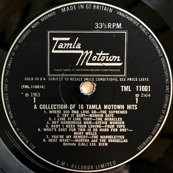Various : A Collection Of 16 Tamla Motown Big Hits (LP, Comp, Mono)