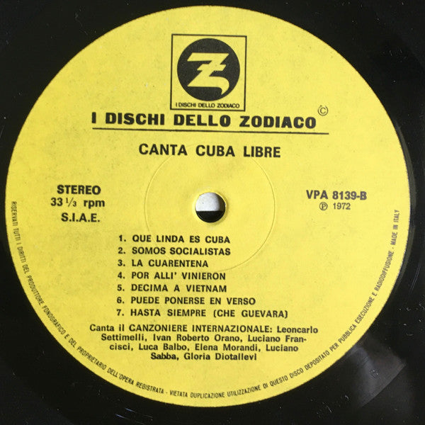 Canzoniere Internazionale : Canta Cuba Libre (LP, Album, RE)