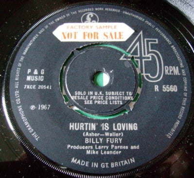 Billy Fury : Hurtin' Is Loving (7", Single)
