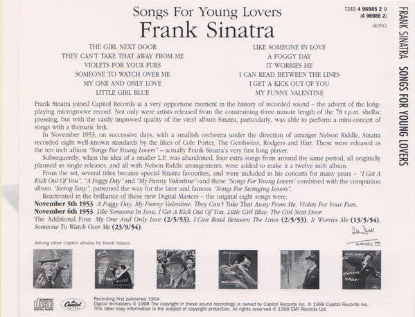 Frank Sinatra : Songs For Young Lovers (CD, Album, Mono, RE, RM)