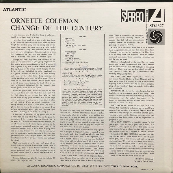 Ornette Coleman : Change Of The Century (LP, Album, RE, PR )