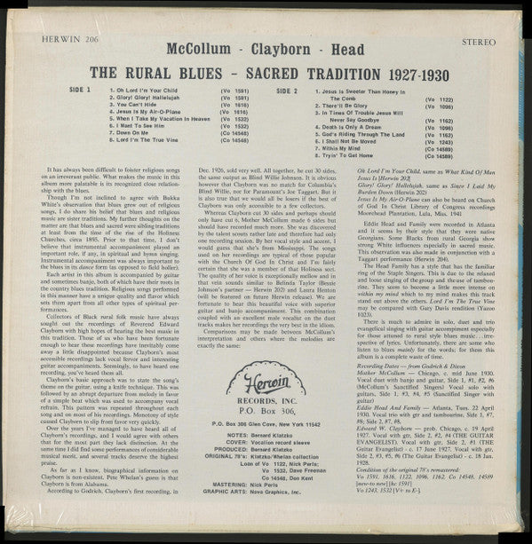 Mother McCollum, Eddie Head & Family, Edward W. Clayborn* : The Rural Blues - Sacred Tradition 1927-1939 (LP, Album, Comp)