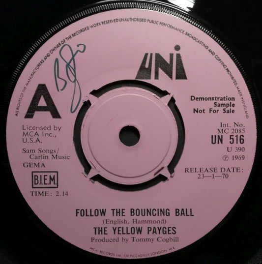 The Yellow Payges : Follow The Bouncing Ball (7", Single, Promo)