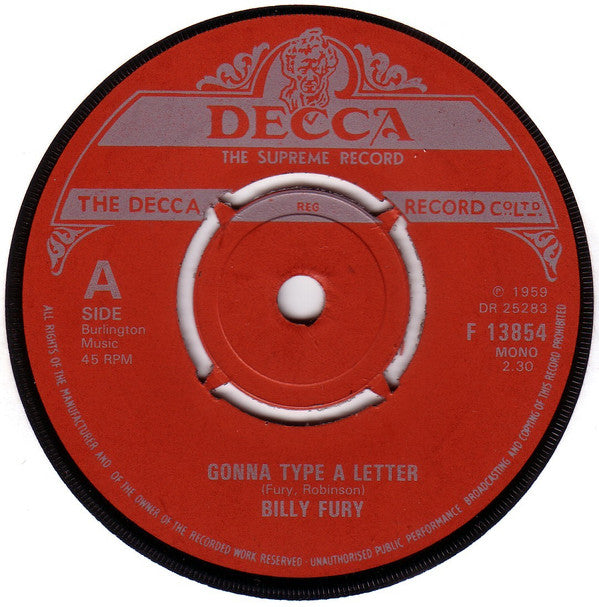 Billy Fury : Gonna Type A Letter (7", RE)