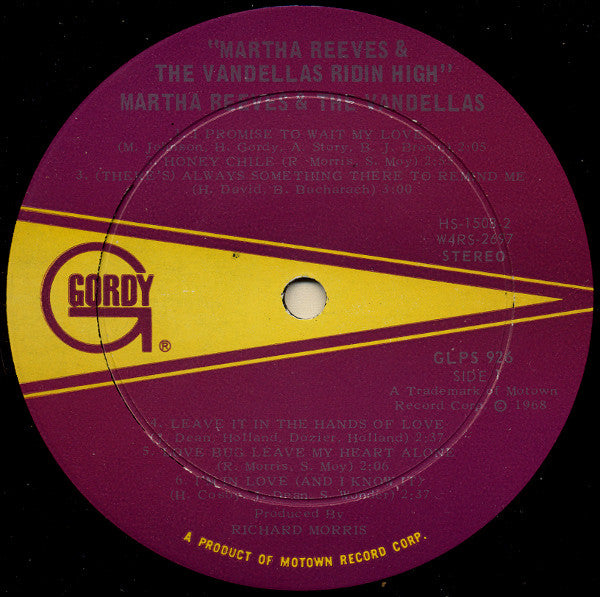 Martha Reeves & The Vandellas : Ridin' High (LP, Album, San)