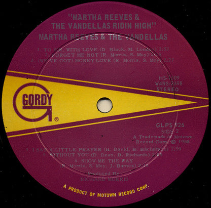 Martha Reeves & The Vandellas : Ridin' High (LP, Album, San)