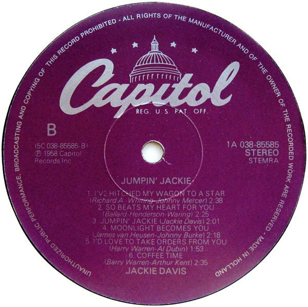 Jackie Davis : Jumpin' Jackie (LP, Album, RE)