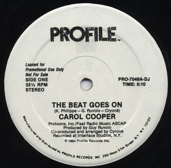 Carol Cooper : The Beat Goes On (12", Promo)