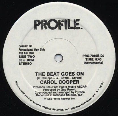 Carol Cooper : The Beat Goes On (12", Promo)