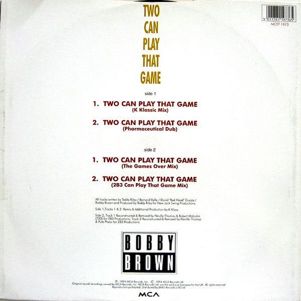 Bobby Brown : Two Can Play That Game (The K Klass Mixes) (12", Single)