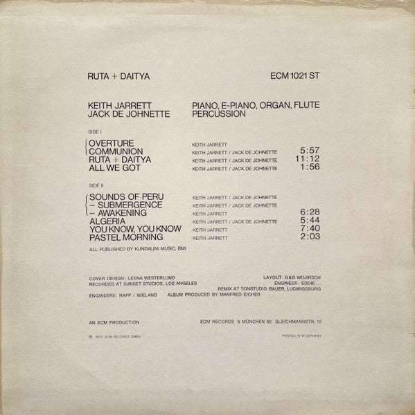 Keith Jarrett • Jack DeJohnette : Ruta And Daitya (LP, Album)