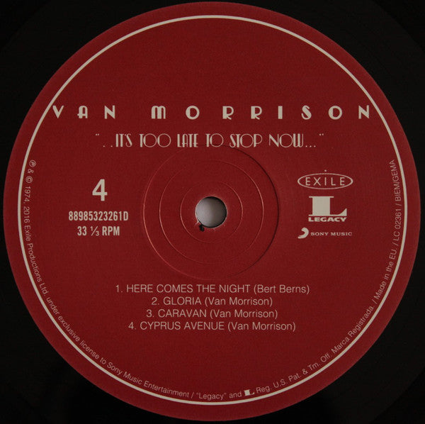 Van Morrison : It's Too Late To Stop Now  Volume I (2xLP, Album, RE, RM, Tri)