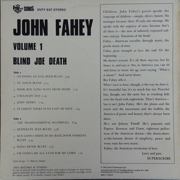 John Fahey : Volume 1 Blind Joe Death (LP, Album, RE)