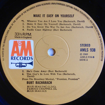 Burt Bacharach : Make It Easy On Yourself (LP, Album)