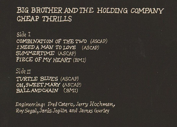 Big Brother & The Holding Company : Cheap Thrills (LP, Album, RE, RM, 180)