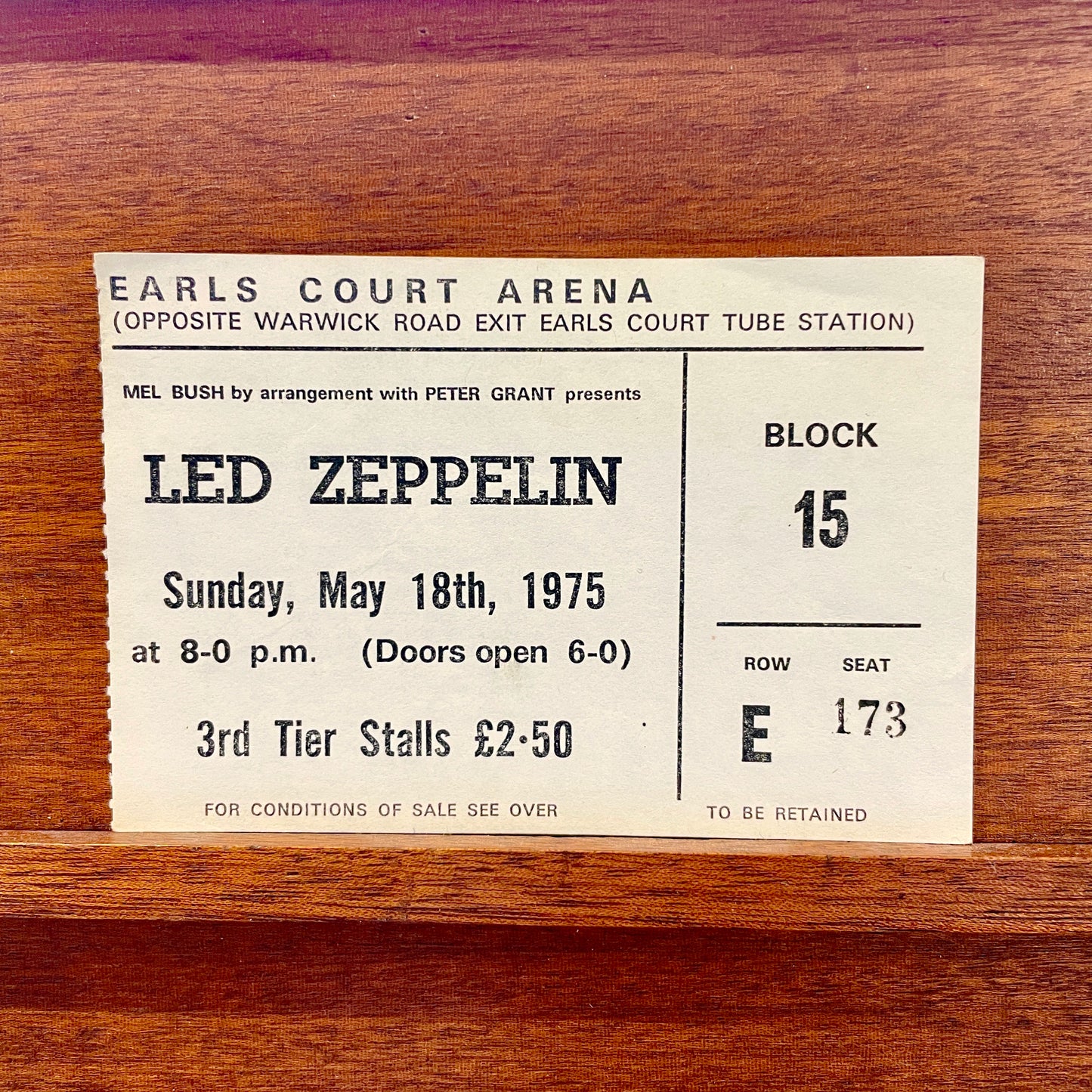 Led Zeppelin 1975 Ticket Stub